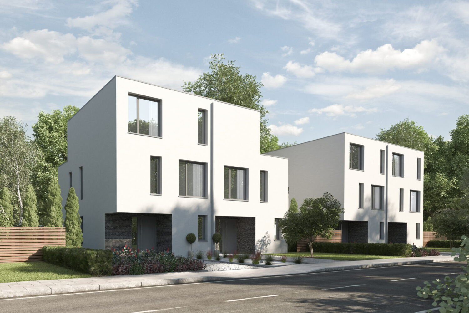 3d rendering of modern duplex houses during the day